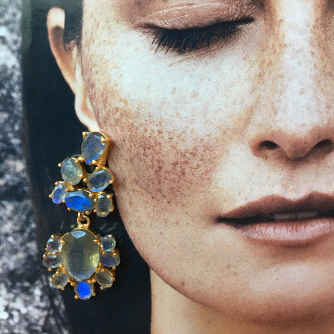 Labradorite sixteen stone cluster earrings