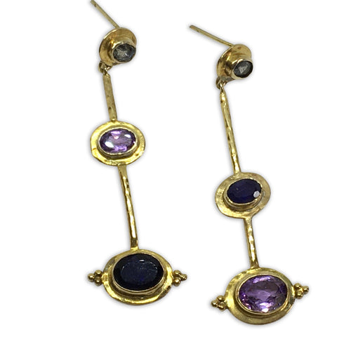Amethyst and iolite mismatched earrings