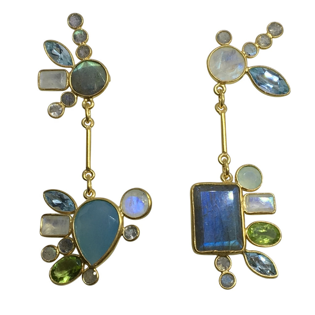 "Something blue" mismatched gem earrings