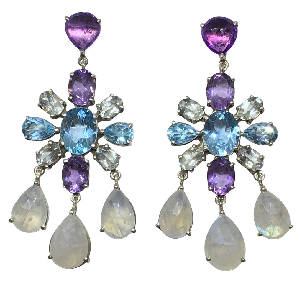 Amethyst, blue topaz and moonstone earrings