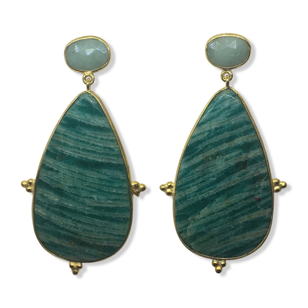 Amazonite and emerald earrings