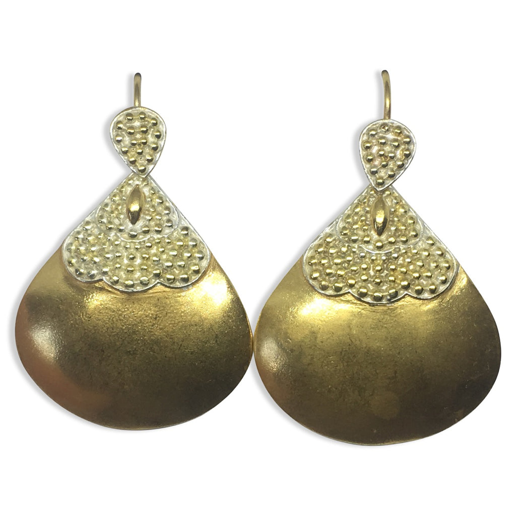 Gold silver accent granulated earrings