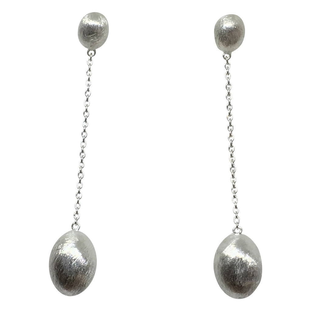 Silver double oval drop and chain earrings