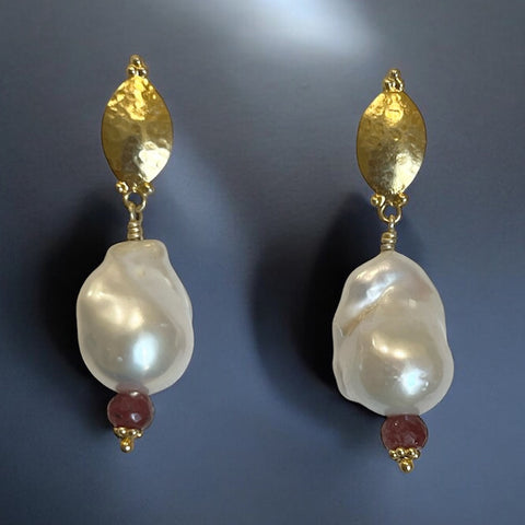 Baroque pearl and ruby earringsearrings