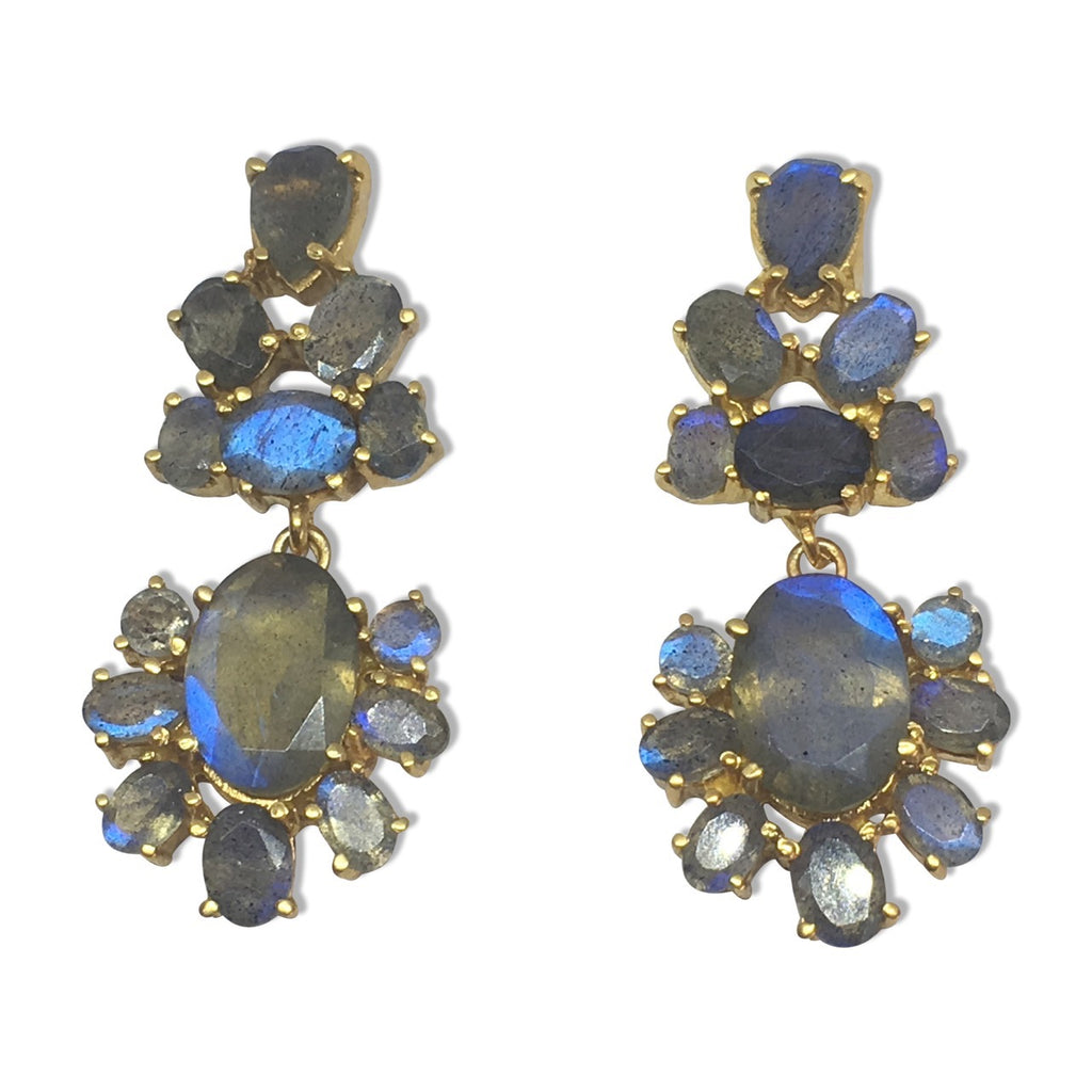 Labradorite sixteen stone cluster earrings