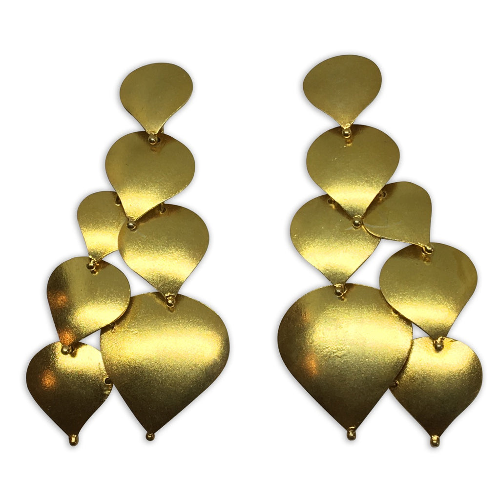 Teardrop seven part gold earrings