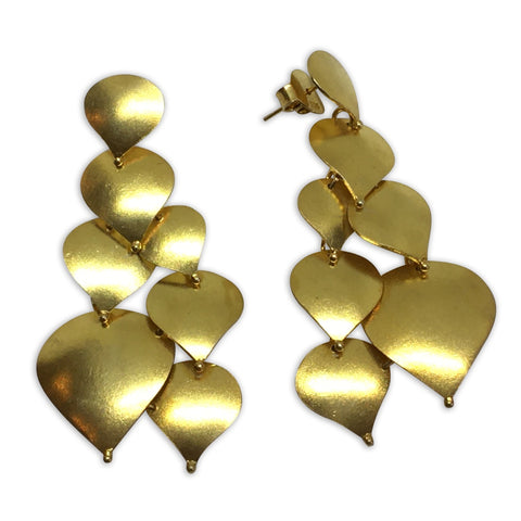 Teardrop seven part gold earrings