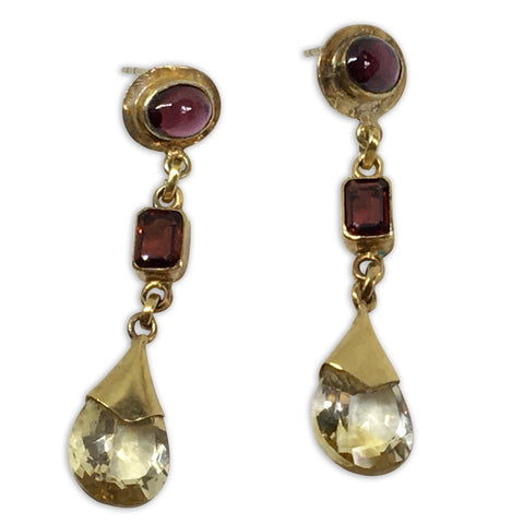 Garnet and citrine pear drop earrings