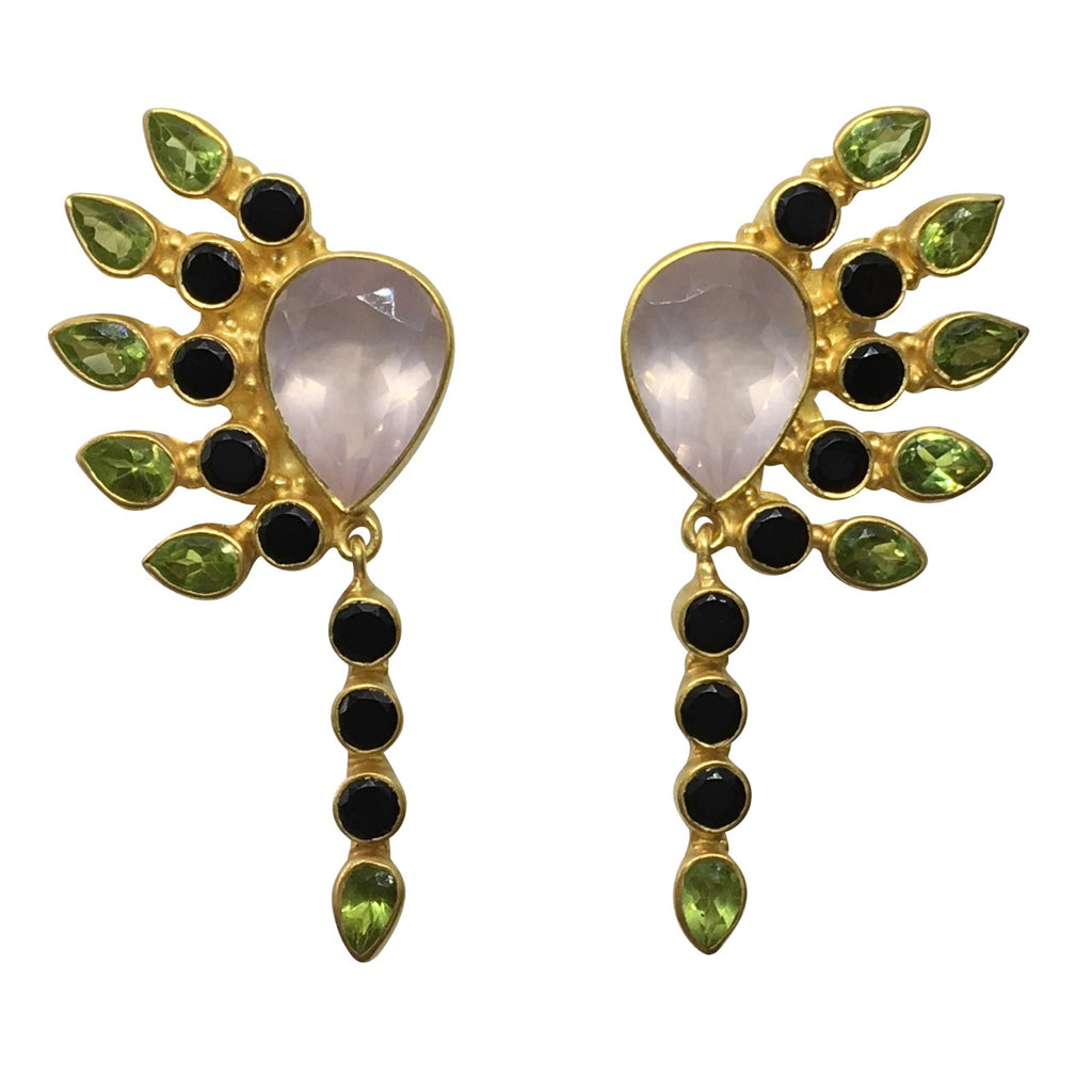 Rose quartz ivy pear gem earrings