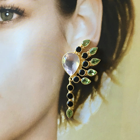 Rose quartz ivy pear gem earrings