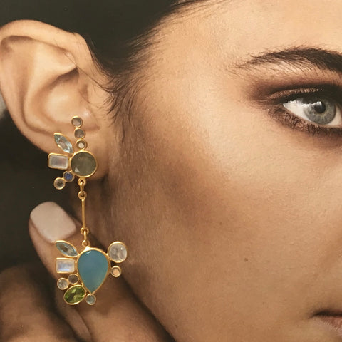 "Something blue" mismatched gem earrings