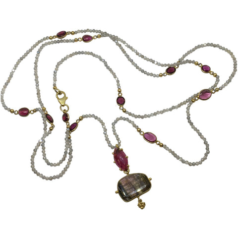 Garnet, labradorite and tourmaline pendant necklace