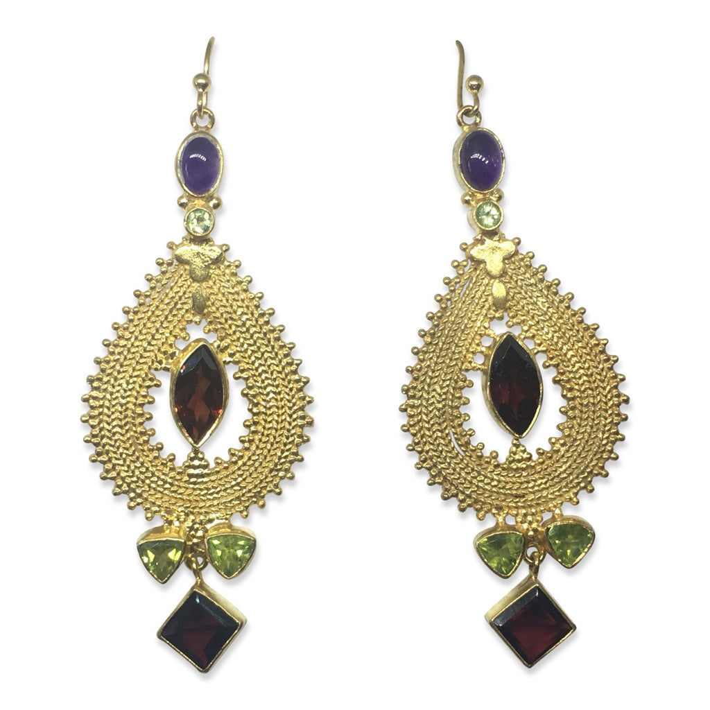 Pear multi gem gold earrings