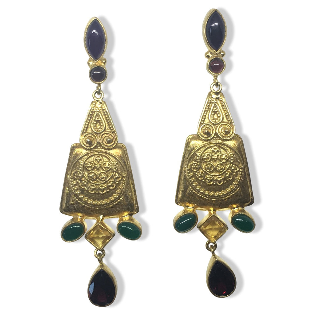 Gold scroll gem earrings