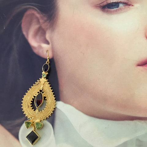 Pear multi gem gold earrings