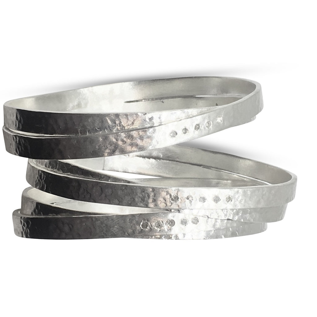 Five diamond silver wrap bangle