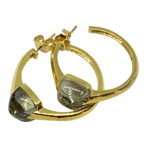 Green amethyst gold hoops