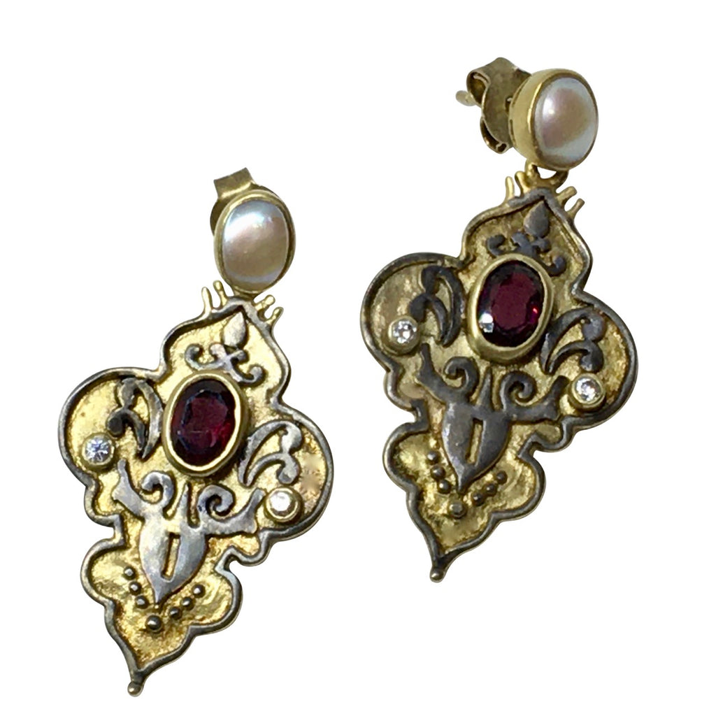 Garnet and pearl earrings