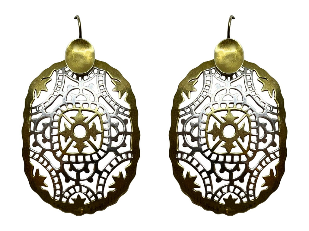 Oval two tone cut out earrings