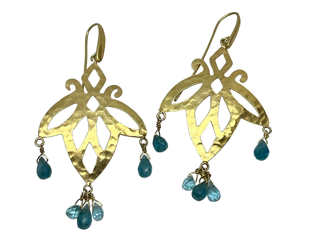 Mykonos hammered gold earrings with apatite teardrops